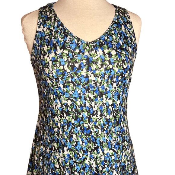 NWT Qeefan Women S Sleeveless Floral A-Line Dress Blue Green Loose Vacation - Picture 1 of 16